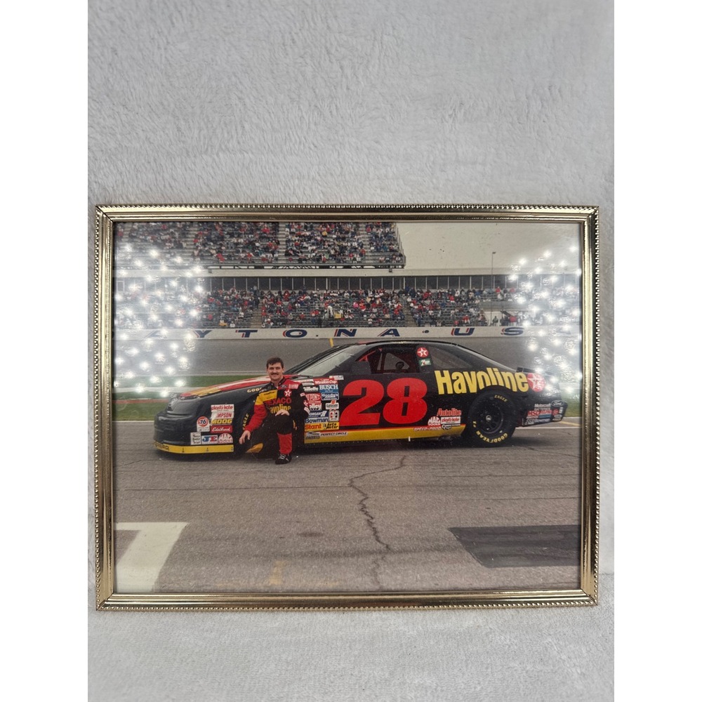 Vintage Ernie Irvan NASCAR#28 Texaco Havoline Daytona Framed Photo OS Black Good